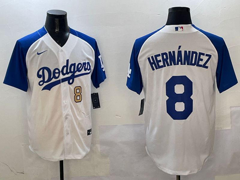 Men Los Angeles Dodgers 8 Hernandez White Blue Fashion Game 2025 Nike MLB Jersey style 9